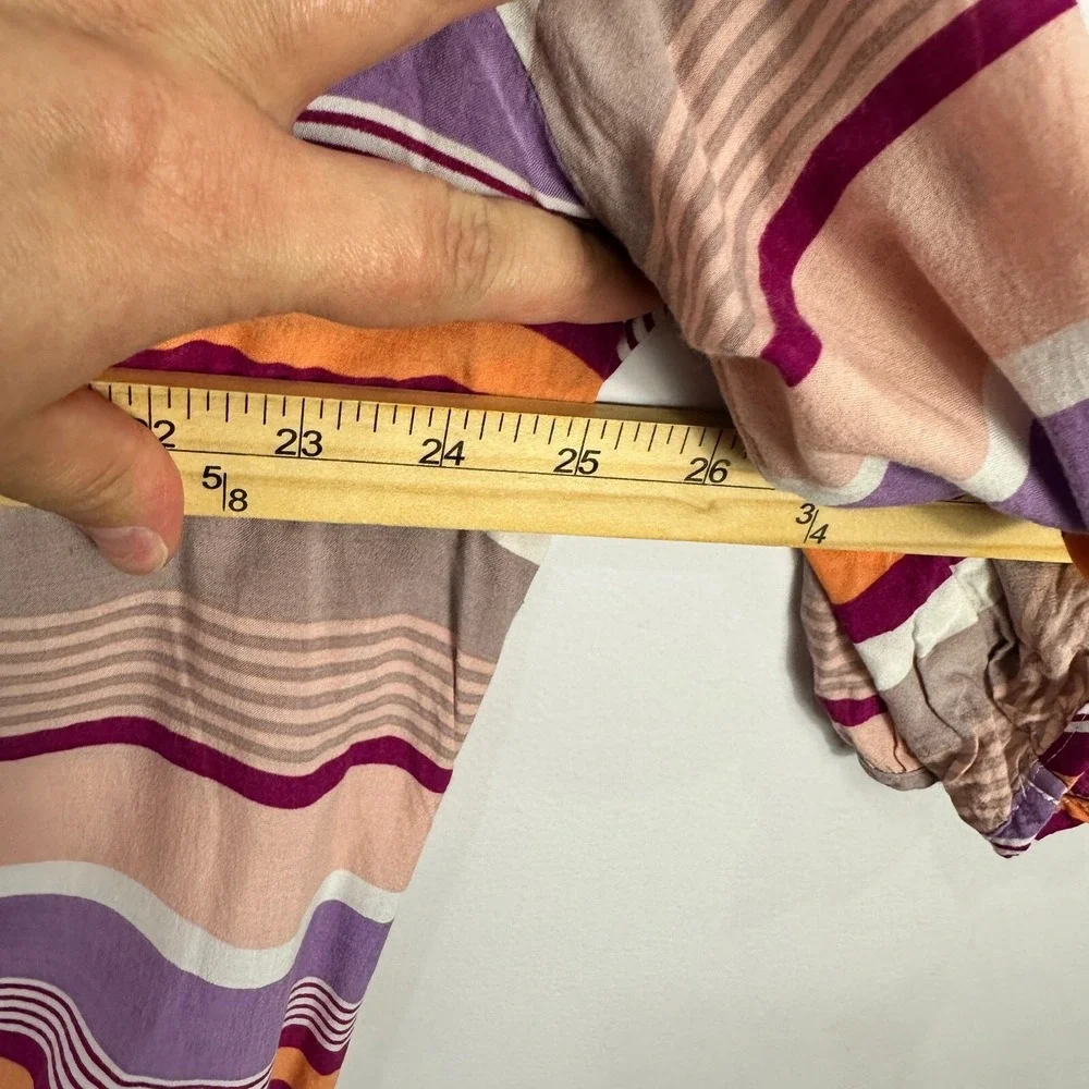 a.n.a Striped Blouse 1X  Boho V Neck 3/4 Sleeve Smocked Hem Retro Artsy Festival